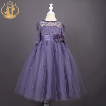 Çevik Kızlar Düğün elbise kızlar Parti için Prenses elbise Boncuk el Yapımı Çiçek Dantel Uzun kızlar elbise vestidos