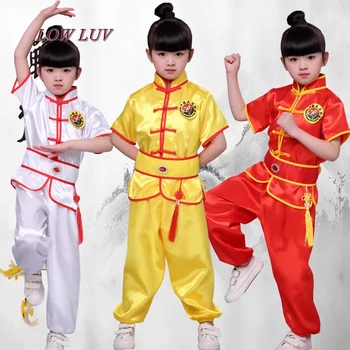 Çin geleneksel kıyafetler yüksek kalite nötr çocuk dövüş sanatları performans çocuk kung fu üniforma set kostümleri