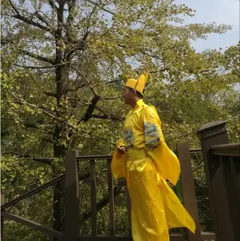 Çin Hanedanı İmparator giyim Prens retro Çin tarzı kostüm hanfu Sarı Ejderha elbisesi elbise + Şapka Eşsiz yakışıklı Adam Ming