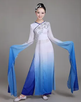 Çin Uzun Kollu Kadın Yangko Dans Kostüm Kadın Eski Çin Ulusal Şemsiye dan Dans Dans Kostüm Giymek 16