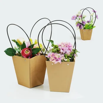 Çiçek sanat polymeat yeşil bitki 5 adet Kahverengi kağıt torba saksı çiçekçi Ambalaj Malzeme çantası su geçirmez çanta taze saksı
