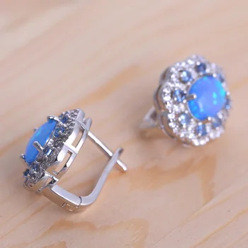 Çiçek tasarım Toptan ve Perakende Zirkon Mavi Ateş Opal Gümüş Klip Küpe Takı OE727*Opal Takı Fashionl Damgalı