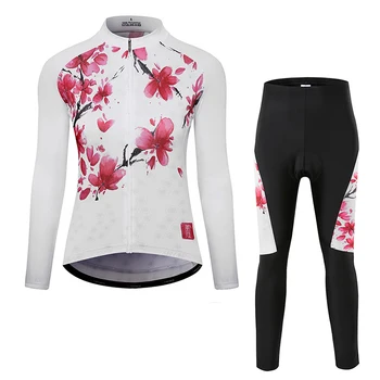 Çiçek Uzun Bisiklet Kadınlar Kış Jersey 2018 Takım Firmamız Jersey Giyim Termal Polar Bisiklet Giysileri Kız Bisiklet Giyim Seti