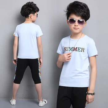 Çocuk Giyim Setleri T-shirt ve Kot Şort Bebek Giyim Çocuklar 2 adet Set Çocuklar Yaz 5-15 yıl için belirlenen Büyük çocuklar Moda Set Uygun