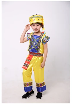 Çocuk Miao Hmong Elbise Çocuk Giyim Ulusal Dans Sahne İpek Giyim Kostümleri