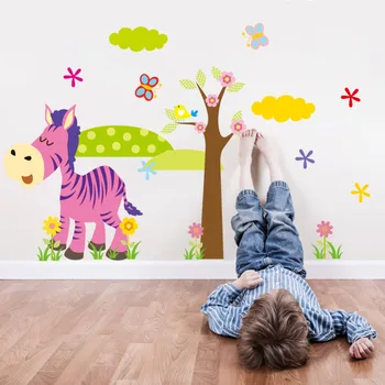 Çocuk odası için çizgi film Zürafa Fil Ayı At Jungel Orman hayvanlar duvar çıkartmaları Çocuk Odası Dekorasyonu duvar kağıdı Poster