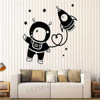 Çocuk Odası İçin astronot çocuk odası Duvar Çıkartmaları Yatak odası, Oturma Odası Sanat Dekorasyon Yıldız Roket Vinil Duvar Çıkartmaları