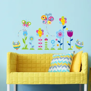 Çocuk Odası Yatak odası İçin 3D Karikatür kelebek güneş çiçek duvar çıkartmaları Vinil DİY Kelebek çiçek duvar çıkartmaları duvar Dekoru
