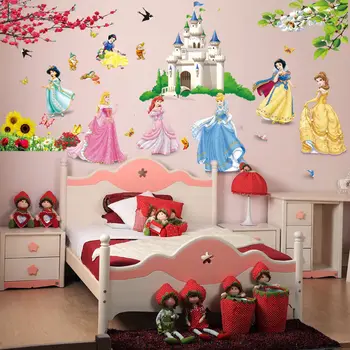 Çocuklar Bebek Çocuk Odası İçin Duvar Kağıdı Karikatür Prenses Kale Duvar Çıkartmaları Dekor Kızlara Hediye Poster Eve Çıkartma Duvar Sanat Dekoratif