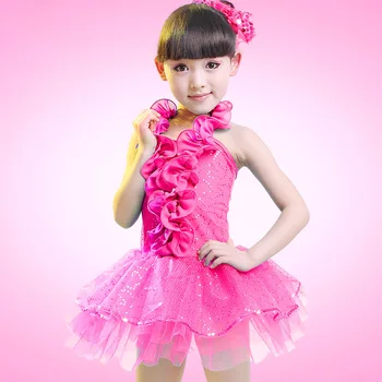 Çocuklar için yeni kızlar Çin kostümleri Latin dans giyim dans etek Sarı örgü anaokulu Latin Dans Kostüm