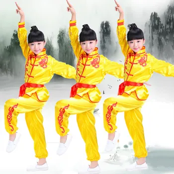 Çocuklar için çocuk Wushu Performans Giyim Beyaz Sarı Kızıl Çin Kostüm Kung Fu Giyim Elbise Kostüm