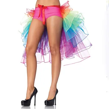 Çok Katmanlı Kafes Tül Topu Cüppe Mini Lolita Tutu Etek Kadın Etek Uzun Mujer Kadar Seksi Clubwear Giyim Gökkuşağı Renkli Dantel