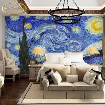 Özel oturma odasında TV arka plan duvar kağıdı duvar yağlıboya pasoyu de parede yatak odası fotoğraf duvar kağıdı Van Gogh duvar 3D