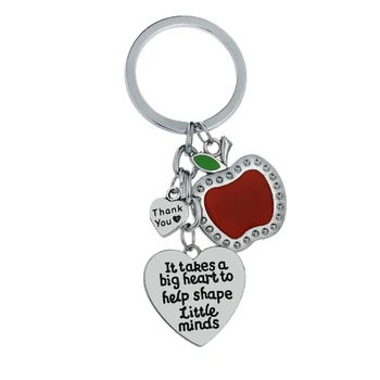 Öğretmen Büyük Kalp Kırmızı Bir Elma Anahtarlık Çekicilik Takı Kadın Öğrenci Okul çantası Anahtarlık Hediyeler Alır Keyfob Anahtarlık Hediye
