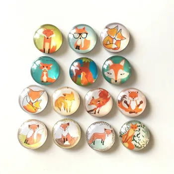 Ücretsiz kargo (14pcs/lot)Çeşitli Fox Yuvarlak Kristal Cam buzdolabı mıknatısı Karikatür hayvan ileti sticker Mutfak ev Dekorasyonu