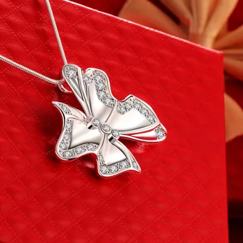 Ücretsiz Kargo 925 Gümüş Takı Moda Çiçek Kelebek Kolye Kadın Tatlı Romantik Takı