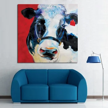 ücretsiz kargo el duvar resmi, hayvan Yağlıboya Resim, daha çekici inek çiftlik evi dekorasyon