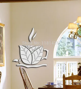 Ücretsiz kargo kahve fincanı dekoratif ayna çıkartmalar , 3D miror Duvar sticker dekorasyon
