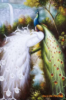 ücretsiz kargo klasik erkek ve dişi tavus kuşu ağaç manzara yağlıboya tuval dekorasyon resmin üzerine resim baskı tuval