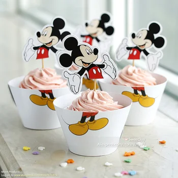 Ücretsiz Kargo Mickey Mouse cupcake paketleyicileri parti alır düzelticiler çocuk doğum günü pastası iyilik Kupası için bebek duş dekorasyon malzemeleri