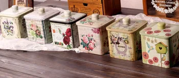 Ücretsiz Kargo!Çay Kutusu Metal Saklama kutusu Şeker resim Hediye Durumda Demir Çay Kutu Kare Metal Saklama kutusu Ev Dekor Çiçek Olabilir