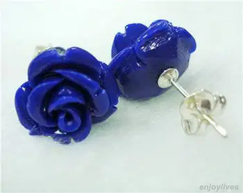 ÜCRETSİZ KARGO>> Lapis Lazuli Gül Çiçek 925 Gümüş Küpe