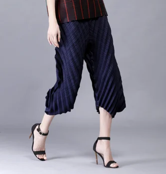 ÜCRETSİZ KARGO Miyake pileli geniş bacak pantolon kişilik moda bahar ve yaz külotlara STOK düzensiz