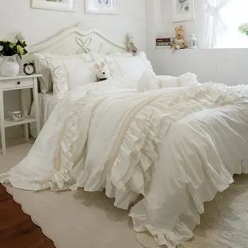 Üst bej şık yatak fırfır katmanları kırışıklık kapak el yapımı dantel yatak yorgan Prenses için elgant çarşaf yatak örtüsü seti