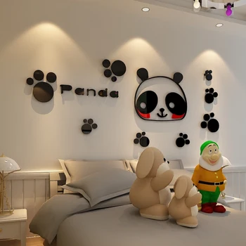 Üç karikatür sevimli panda Akrilik boyutlu duvar çıkartmaları Çocuk Odası Yaratıcı 3d kristal duvar çıkartmaları