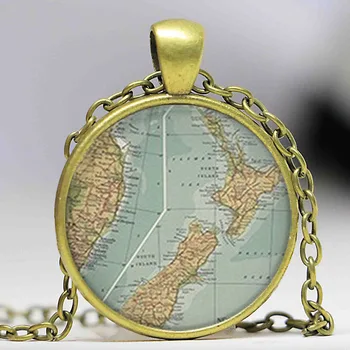 Üç Yeni Zelanda harita kolye, Yeni Zelanda göster cam kubbe Cabochon kolye, Yeni Zelanda takı Vintage Tarzı Renkler
