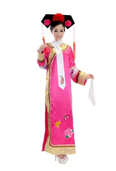 Şapka Çin Halk Dansları Ücretsiz Kargo İle 3 adet Şapka+ Eşarp Artı Boyutu Qing Hanedanı Çin Geleneksel Kostüm Prenses Elbise
