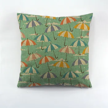 şemsiye Desen Baskılı keten Yastık Kulaklık Tasarım Yastık kılıfı İle Yeşil Pembe Köpek Kapak