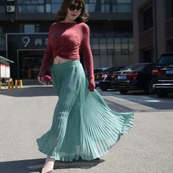 Şifon Moda Yeşil Yüksek Bel Maksi Etekler Giymek Parti Kadın Yeni Stil Sıcak Satış Bayan Uzun Yaz Etek Kadın