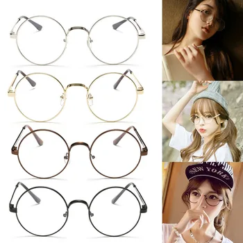 Şık Gözlük Büyük Yuvarlak Metal Çerçeve Şeffaf Lens Gözlük Nerd Gözlük Siyah, Gümüş, Altın, Bakır Retro